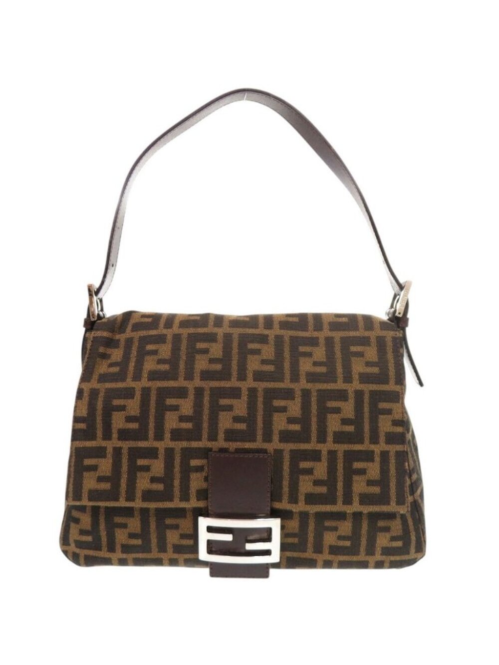 Fendi Zucca Pattern Mamma Bucket Canvas Leather Brown Shoulder Bag
